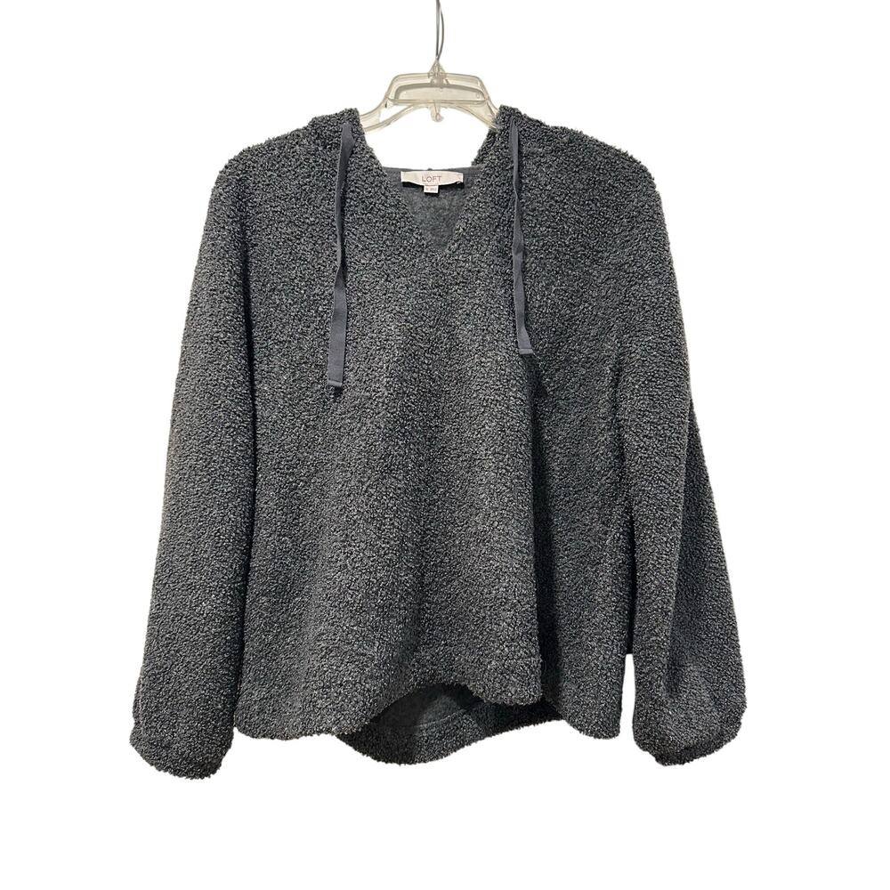 LOFT Charcoal Gray Cozy Sherpa Fleece Hoodie XL